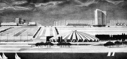 На снимке: Вот дворец спорта, который должны были построить в 1982 году... Новый строится на месте тех зданий, которые нарисованы в левом верхнем углу
